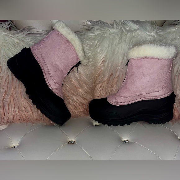 Itasca Tahoe Pink Black Micro Suede Faux Shearling Front Zip Boots Size 10 - Picture 5 of 13